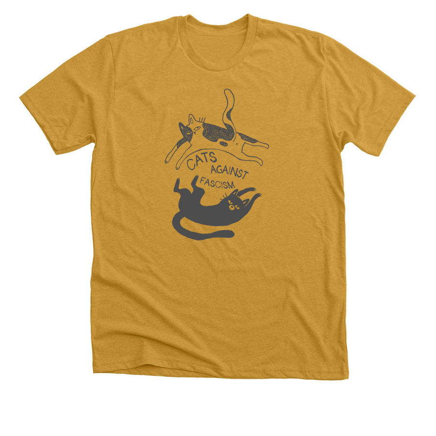 Cats Against Fascism, a Heather Mustard Premium Unisex Tee