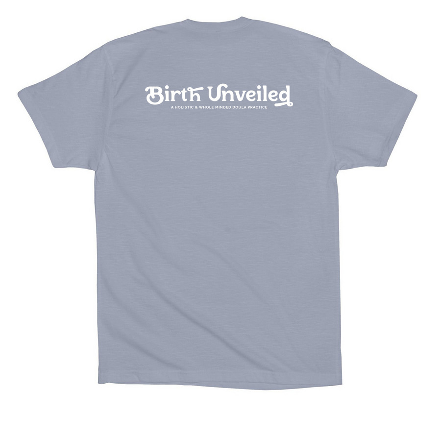 "birth days matter" tee by Birth Unveiled, a Vintage Denim Premium Cotton Tee (back-view)