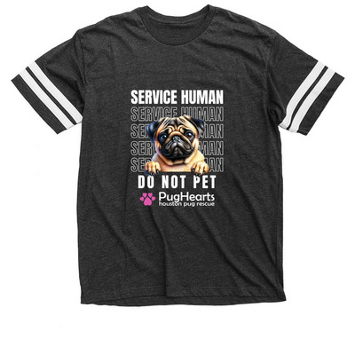 PugHearts Service Human, a Vintage Smoke / White Football Jersey Tee