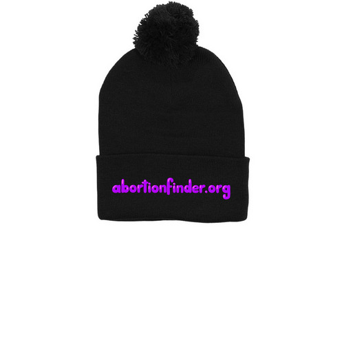AbortionFinder Winter Hat, a Black Printed Pom-Pom Beanie
