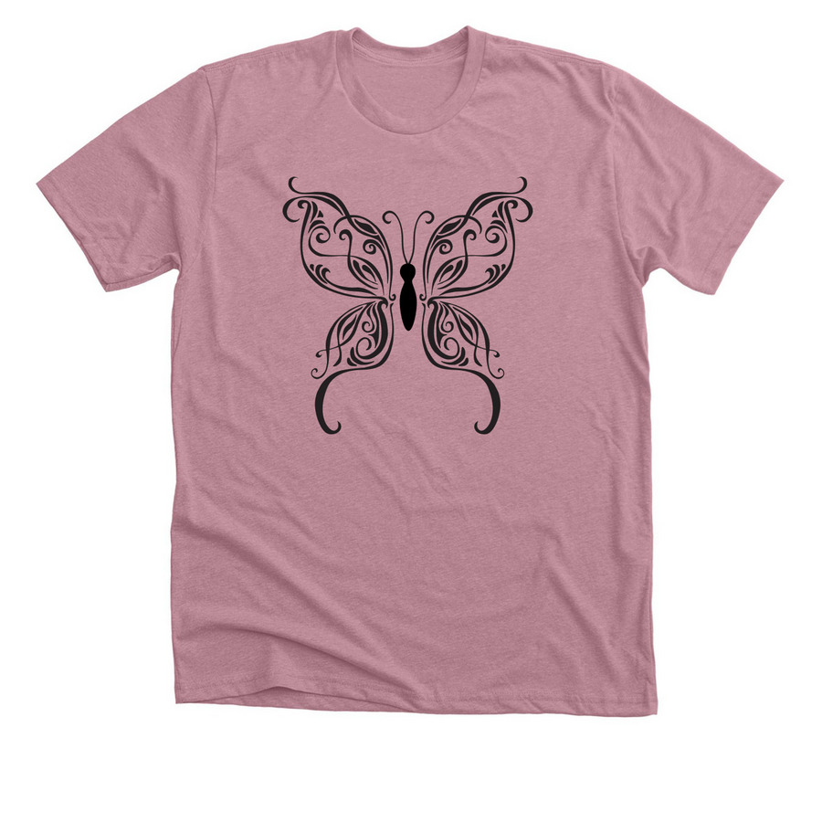 Swirl Butterfly, a Heather Orchid Premium Unisex Tee