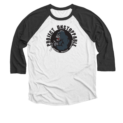 Project Unstoppable Foundation, a Black and Heather White 3/4 Sleeve Baseball Tee