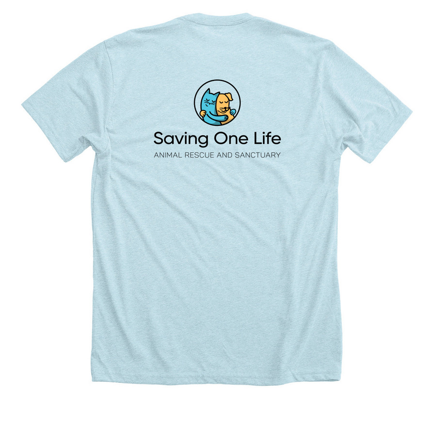 Saving One Life, a Heather Ice Blue Premium Unisex Tee (back-view)