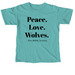 Peace. Love. Wolves., a Seafoam Comfort Colors Unisex Tee