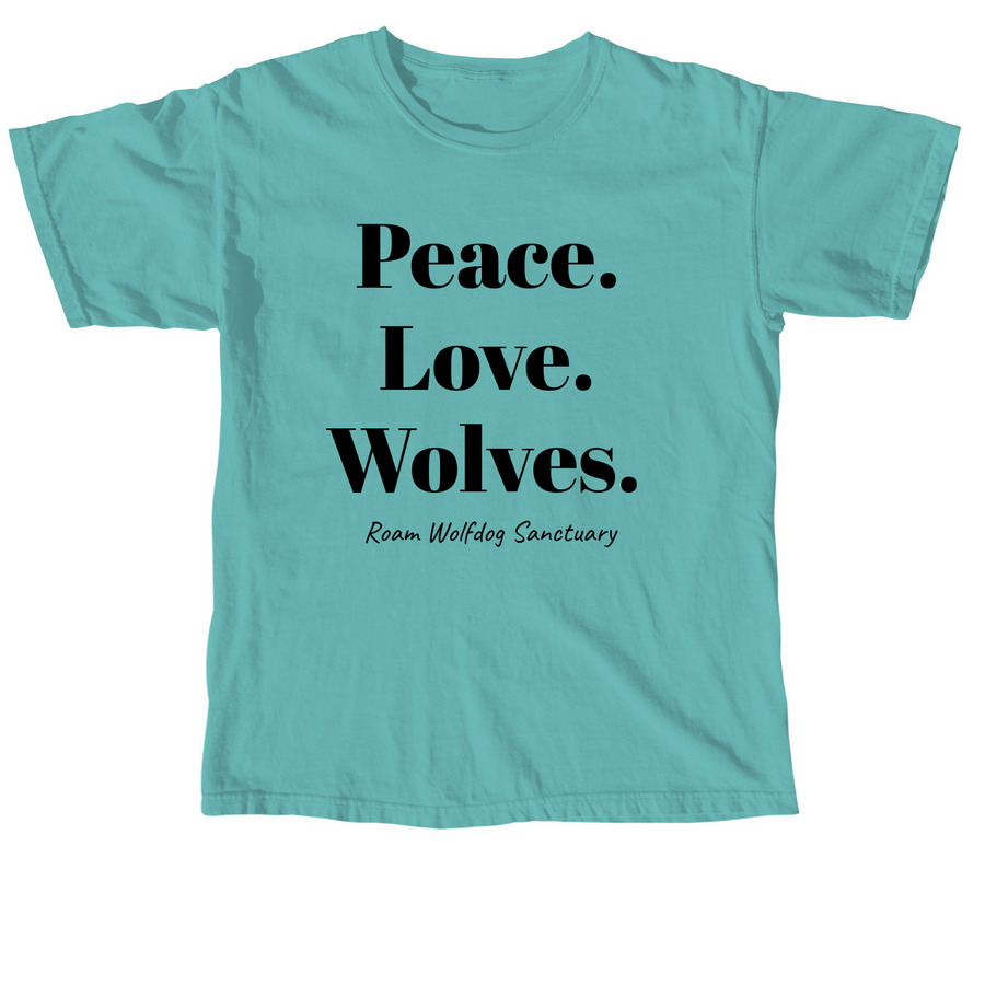 Peace. Love. Wolves., a Seafoam Comfort Colors Unisex Tee