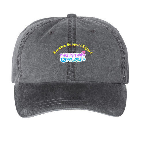 Sarah Support Squad hats, a Black Printed Pigment Dye Baseball Cap