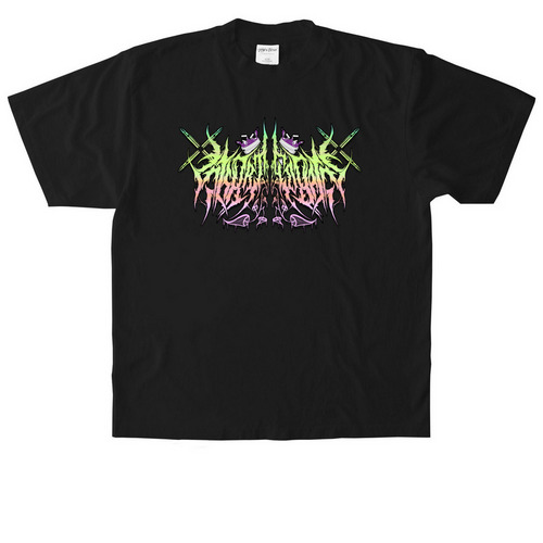 $KRRT COBAIN DEATH METAL LOGO (NEON), a Black Heavyweight Garment Dye Tee