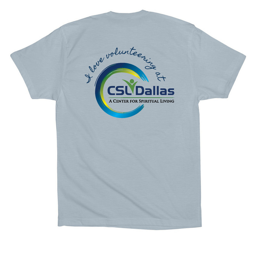 Volunteer Shirt, a Light Blue Premium Cotton Tee (back-view)