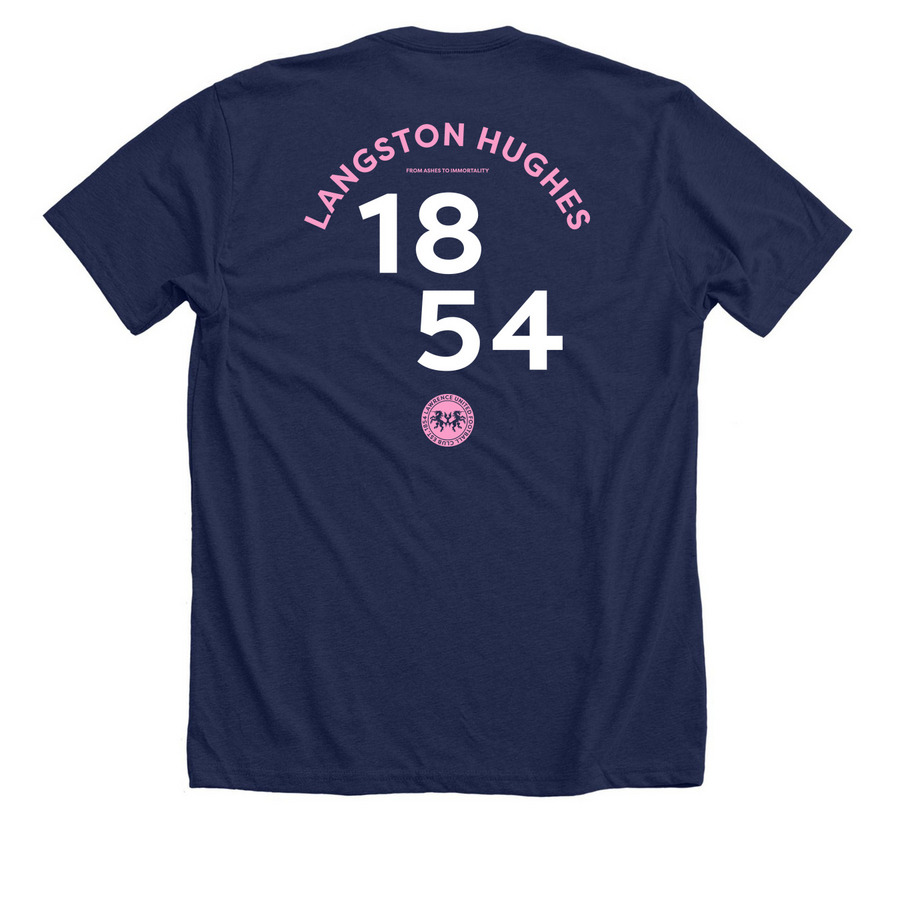 Lawrence United (Home) -&nbsp;Langston Hughes, a Solid Navy Blend Premium Unisex Tee (back-view)