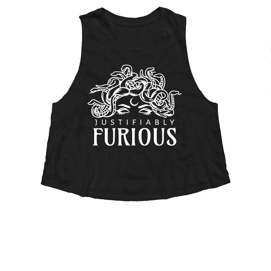 Justifiably FURIOUS, a Solid Black Blend Women?s Cropped Racerback Tank