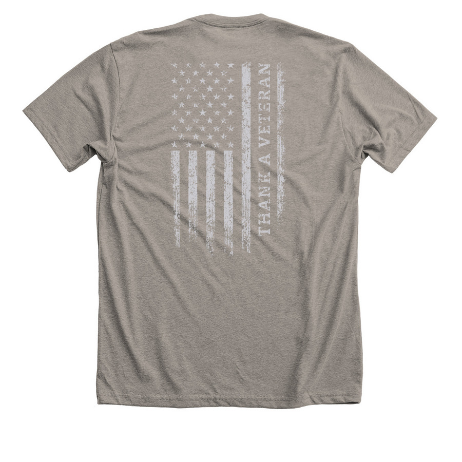 Thank A Veteran - 2025 Apparel Collection, a Heather Stone Premium Unisex Tee (back-view)