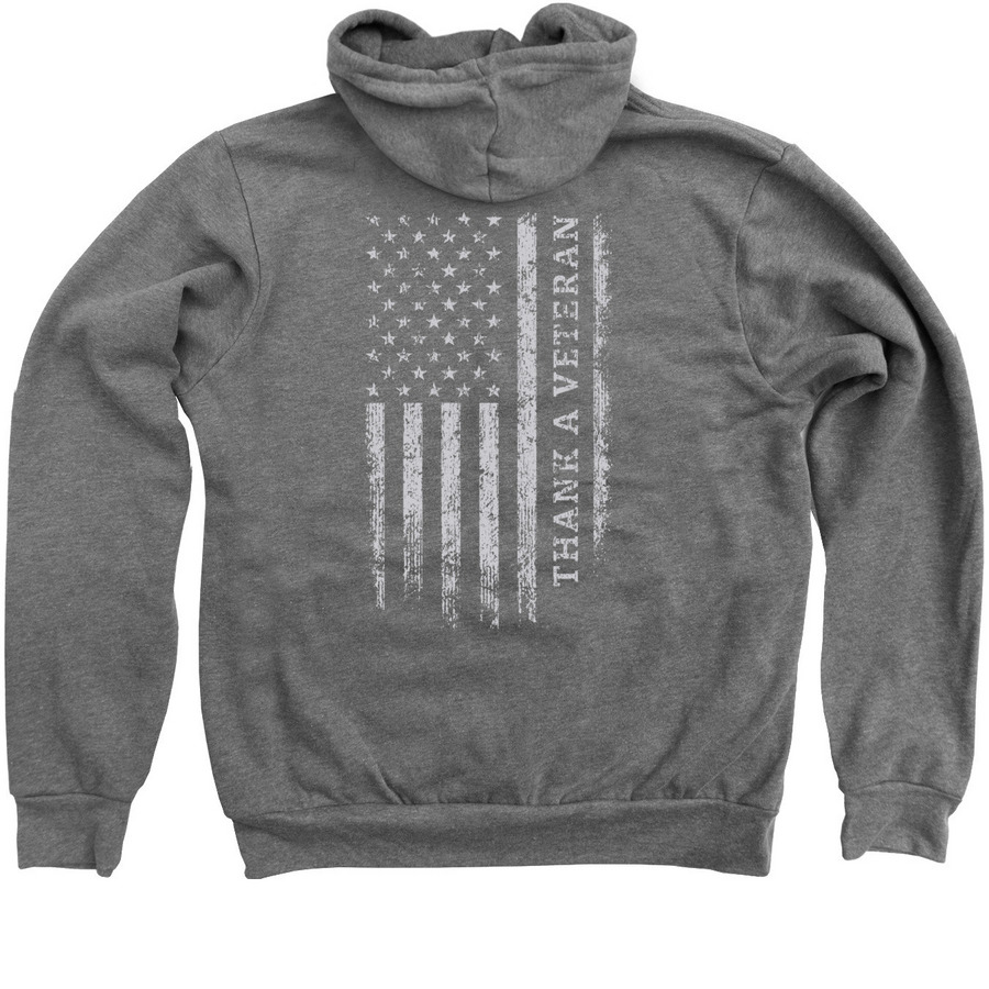Thank A Veteran - 2025 Apparel Collection, a Deep Heather Zip Up Hoodie (back-view)