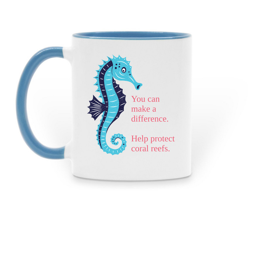 CCMI mugs - seahorse, a Light Blue Two-Tone Ceramic Mug (back-view)