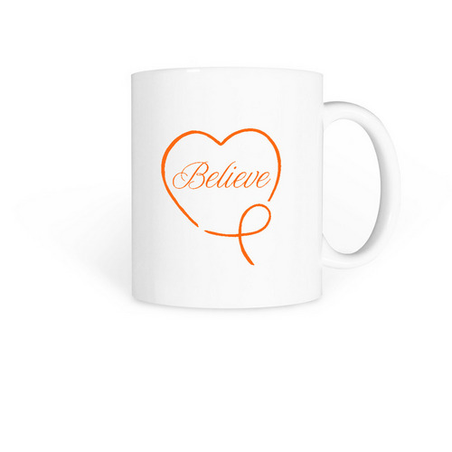 Orange Heart Believe Mug, a White Coffee Mug