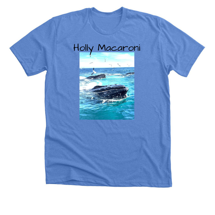 Holly Macaroni Whale Encounter, a Heather Columbia Blue Premium Unisex Tee