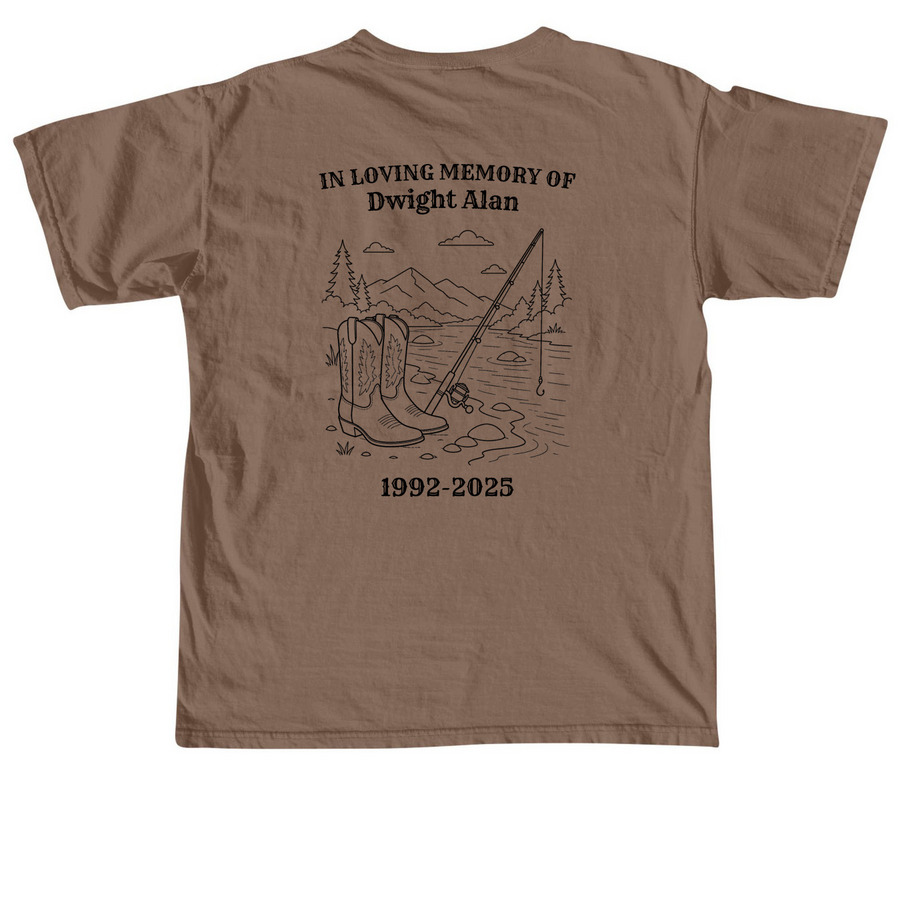 In Loving Memory of Dwight, a Espresso Comfort Colors Unisex Tee (back-view)