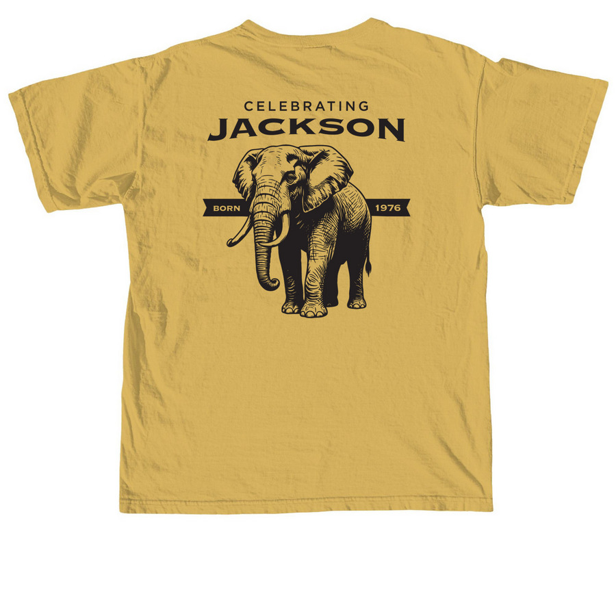 Jackson's 50th, a Mustard Comfort Colors Unisex Tee (back-view)