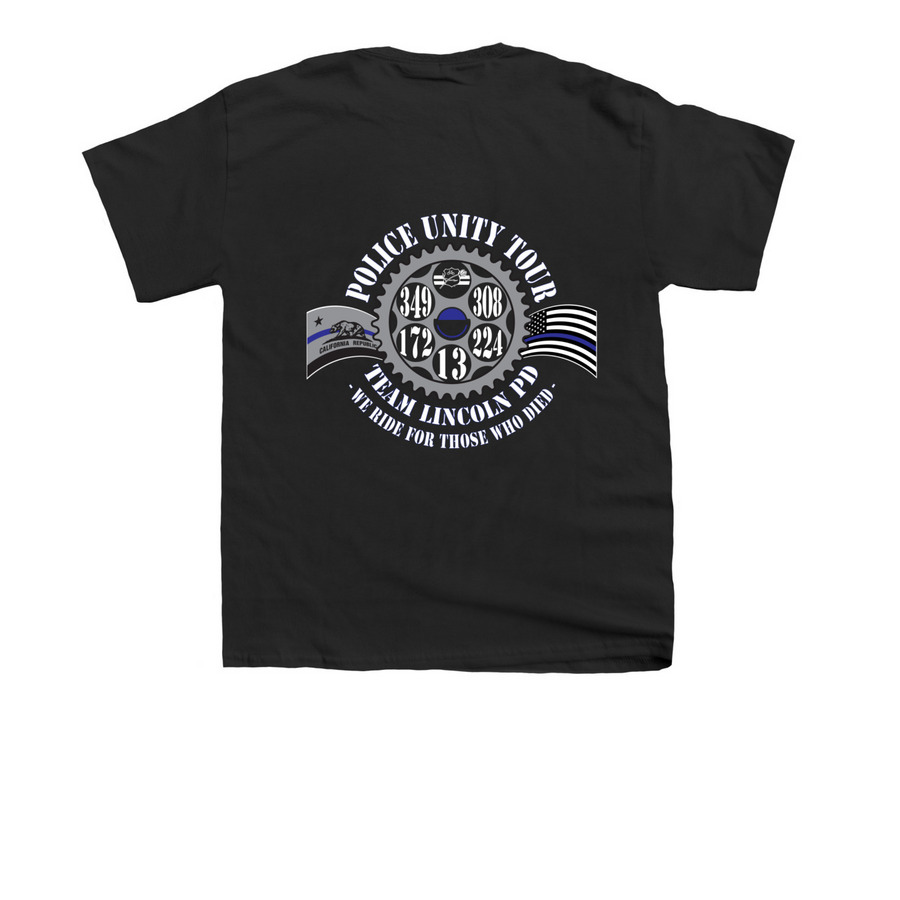 Team Lincoln PD - Police Unity Tour, a Black Youth Unisex Tee (back-view)
