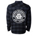 Flannel and such, a Charcoal Heather/ Black Unisex Flannel Shirt (back-view)