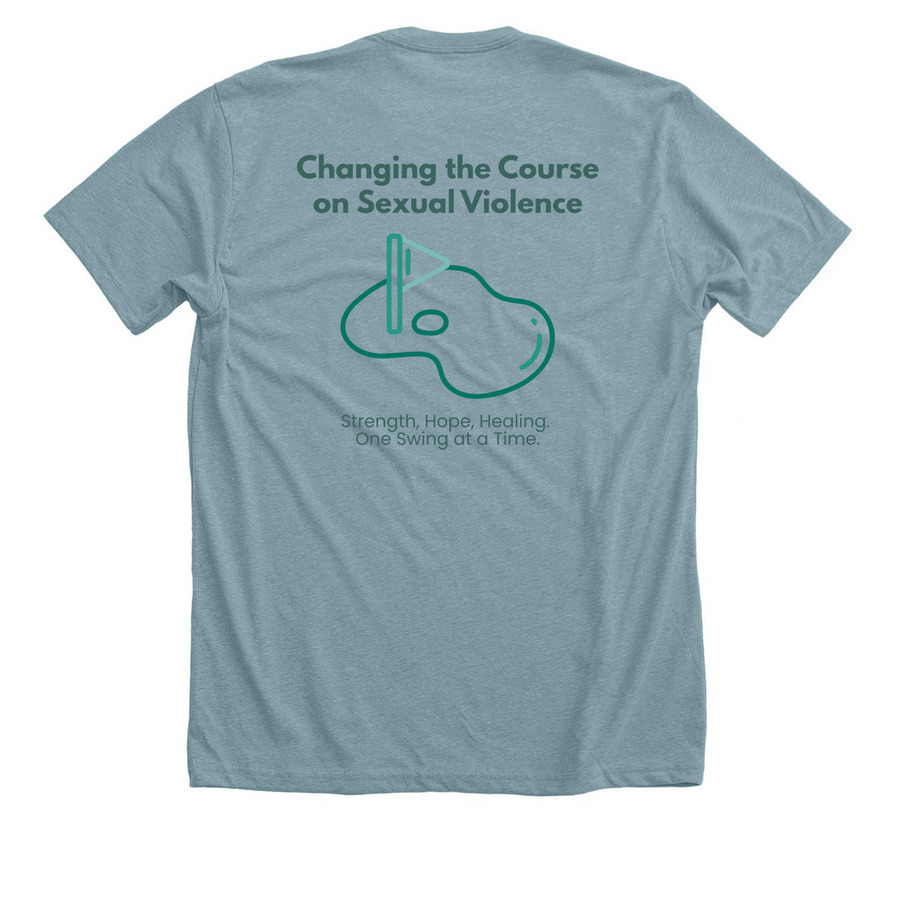 Swing Into Action, a Heather Blue Lagoon Premium Unisex Tee (back-view)