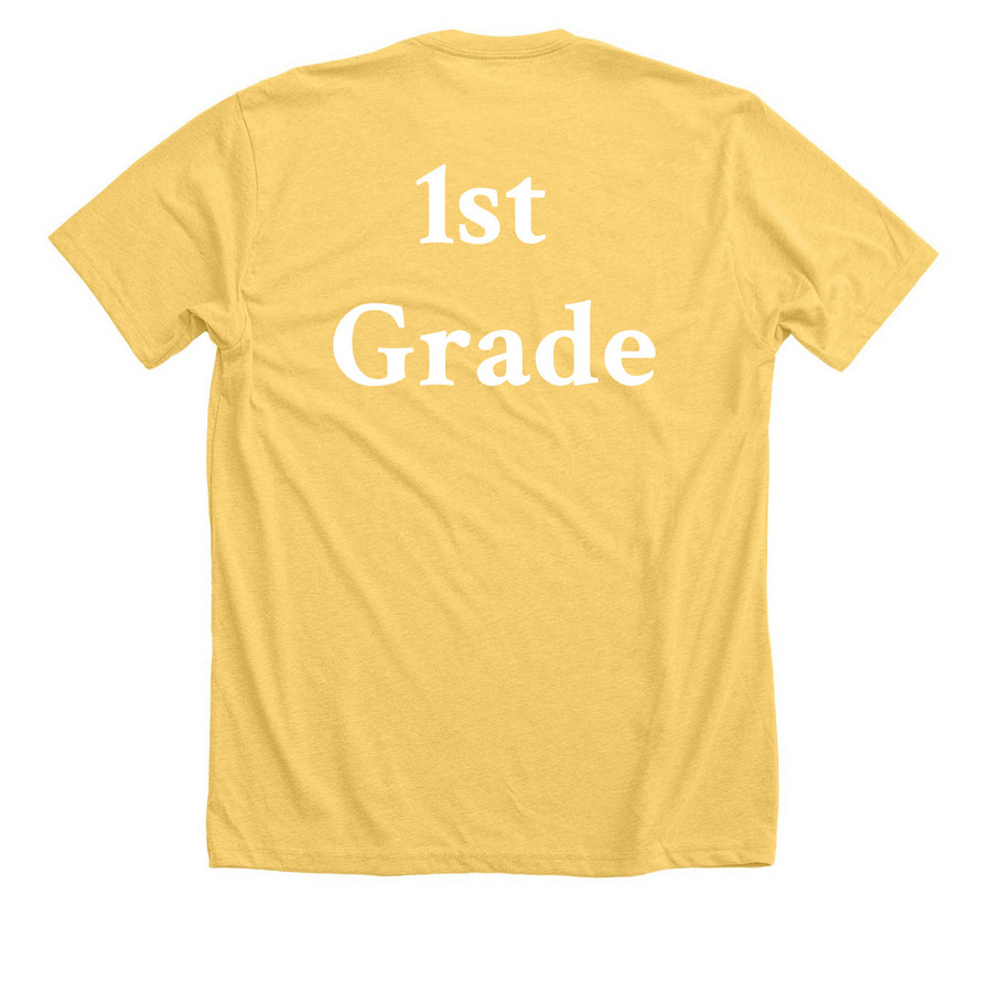 Adult First Grade Field Day Shirt, a Heather Yellow Gold Premium Unisex Tee (back-view)