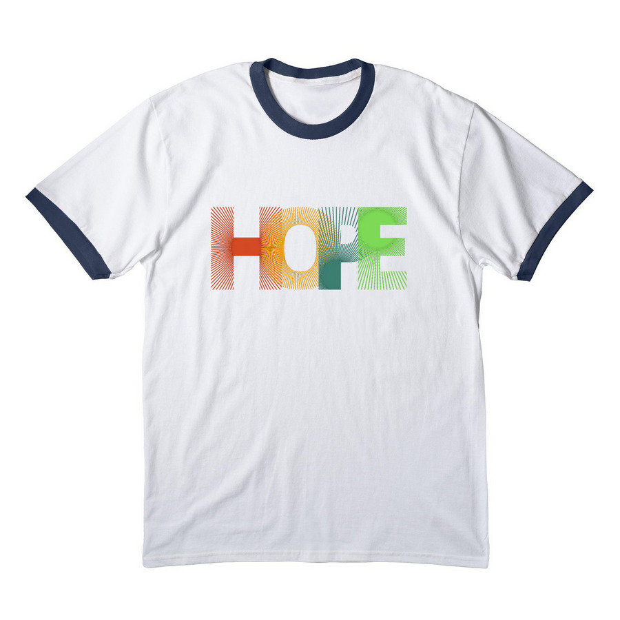 HOPE, a White/ Navy Cotton Ringer Tee