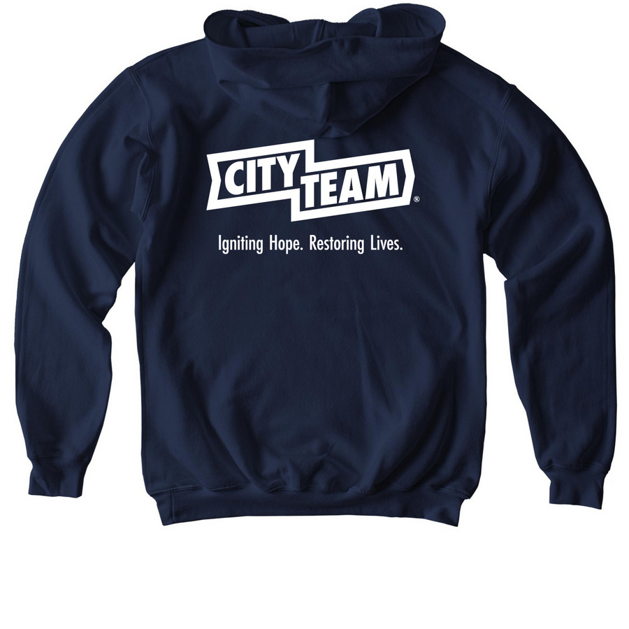 CityTeam Sweatshirts, a Navy Softstyle Youth Pullover Hoodie (back-view)
