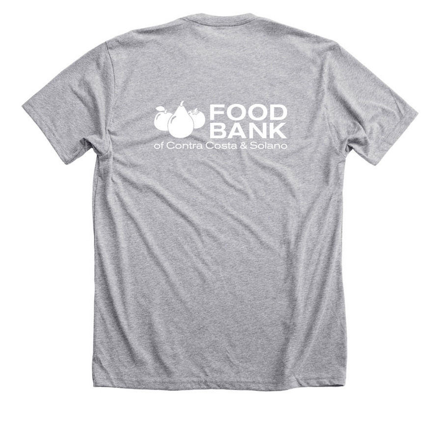 Hunger Action Broccoli Hero, a Athletic Heather Premium Unisex Tee (back-view)