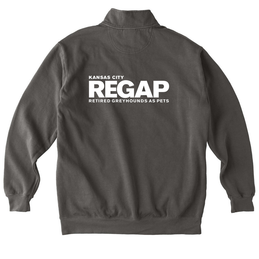 KCREGAP White logo zip ups, a Pepper Comfort Colors Quarter Zip Pullover (back-view)