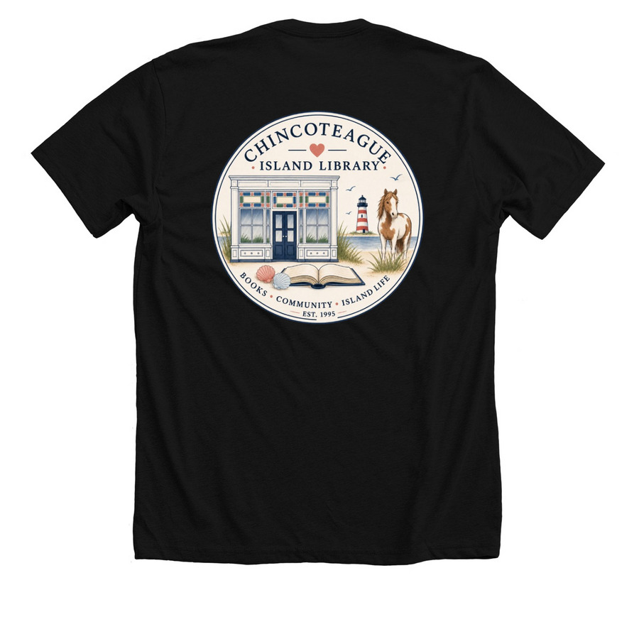 Chincoteague Island Library, a Solid Black Blend Premium Unisex Tee (back-view)