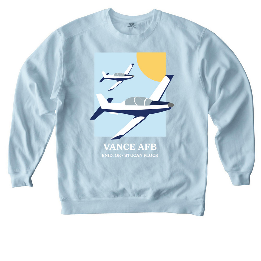 Vance Planes - White Text, a Chambray Comfort Colors Crewneck Sweatshirt