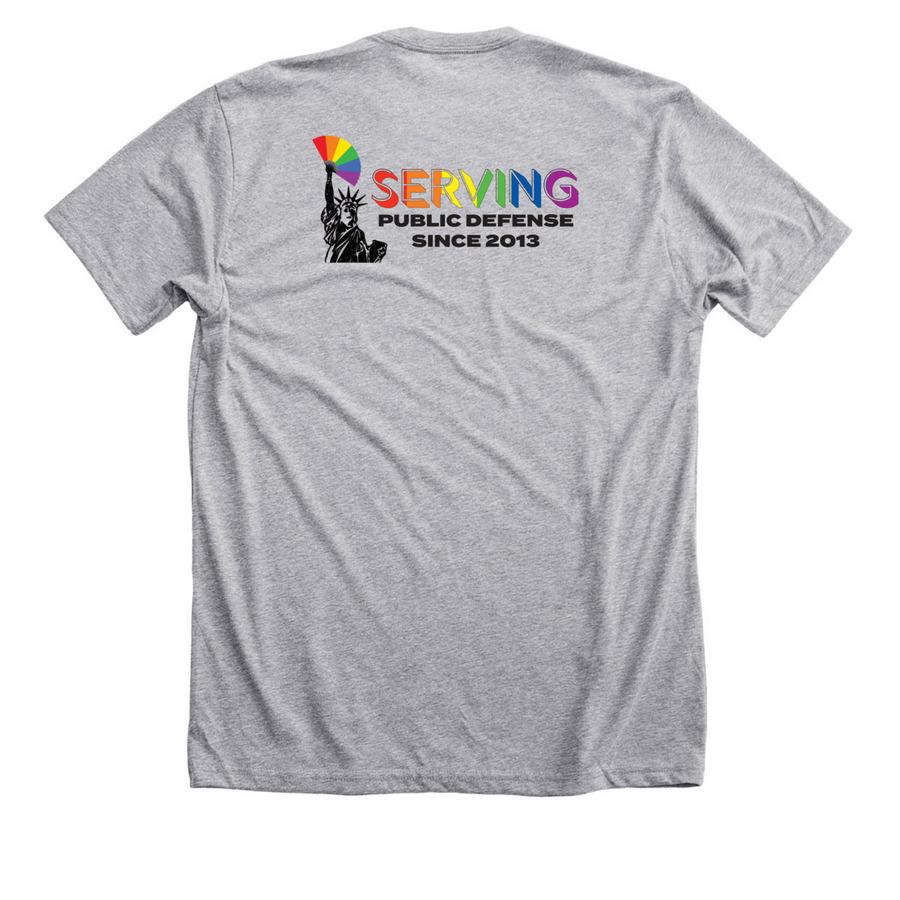 SERVING Pride Month, a Athletic Heather Premium Unisex Tee (back-view)