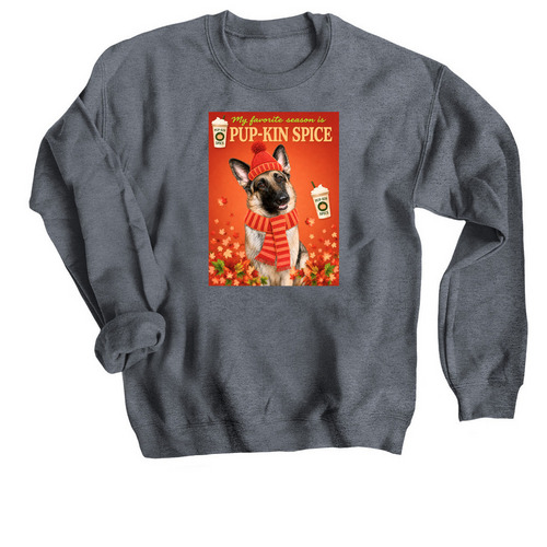 Pup-kin Spice, a Dark Heather Crewneck Sweatshirt