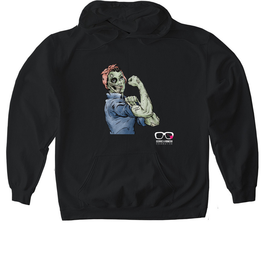 Undead Rosie the Riveter, a Black Gildan Softstyle Pullover Hoodie