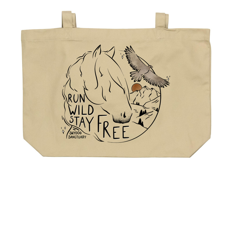 Run Wild Stay Free Tote Bag, a Oyster Large Organic Cotton Tote Bag