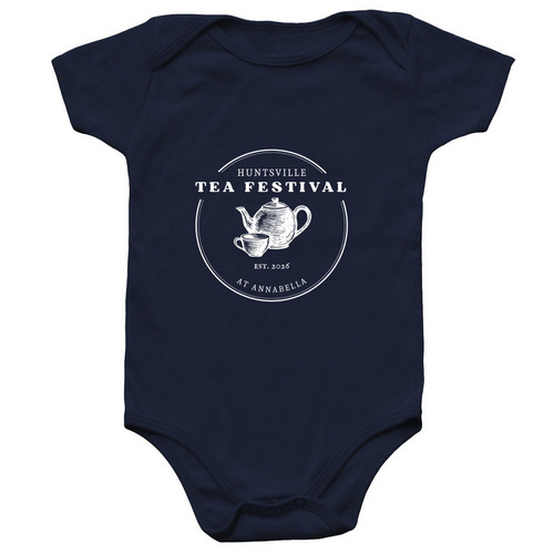 Tea Festival Onesie: White Font, a Navy Infant Onesie