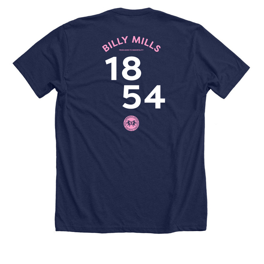 Lawrence United (Home) -&nbsp;Billy Mills, a Solid Navy Blend Premium Unisex Tee (back-view)