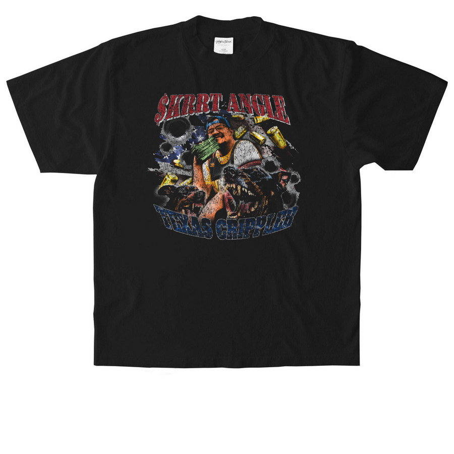 $KRRT ANGLE TEXAS CRIPPLER, a Black Heavyweight Garment Dye Tee