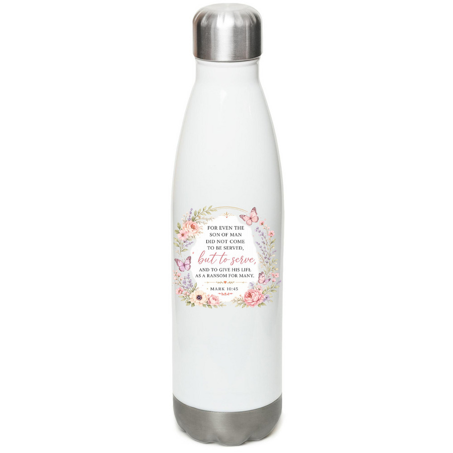 MARK 10:45, a White Stainless Steel Water Bottle