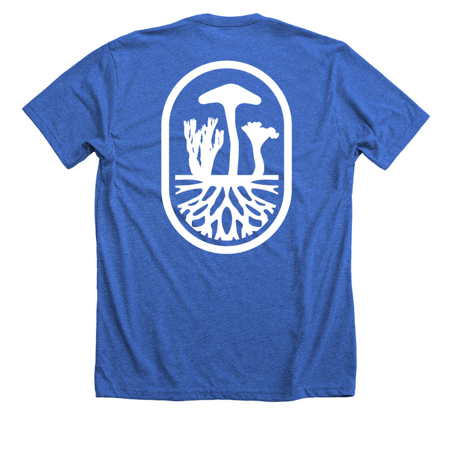 FunDiS White Logo, a Heather True Royal Premium Unisex Tee (back-view)