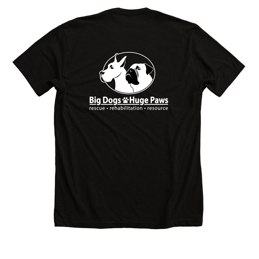 Big Dogs Huge Paws Saving Lives, a Solid Black Blend Premium Unisex Tee (back-view)