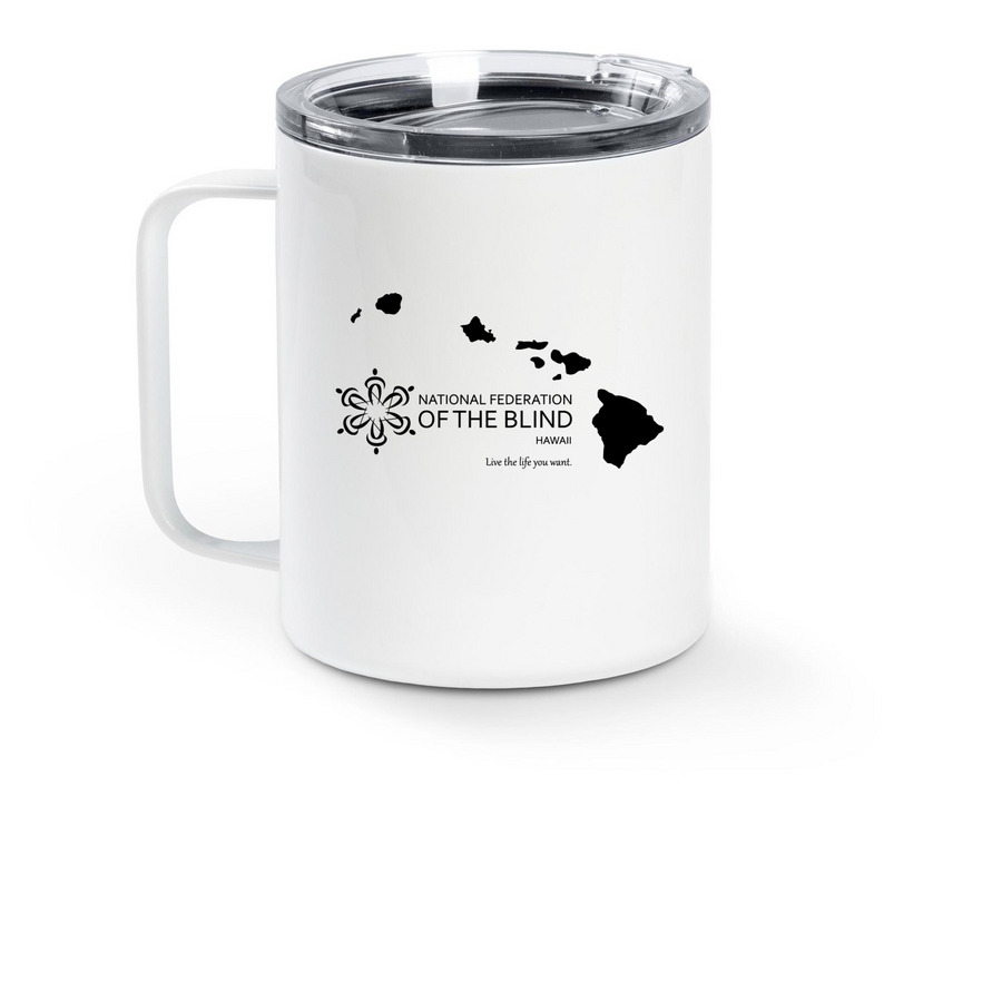 NFBH Hawaiian Islands Travel Mugs, a White Stainless Steel Travel Mug (back-view)