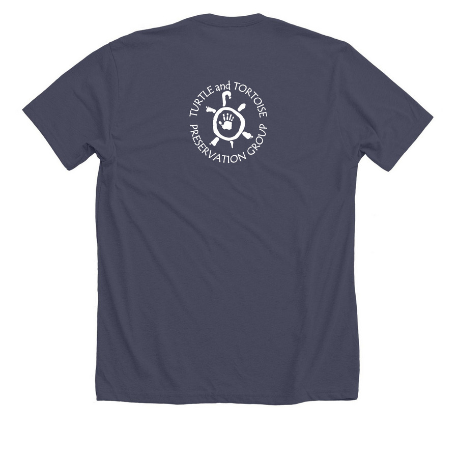 Turtle Tea with TTPG, a Heather Midnight Navy Premium Unisex Tee (back-view)