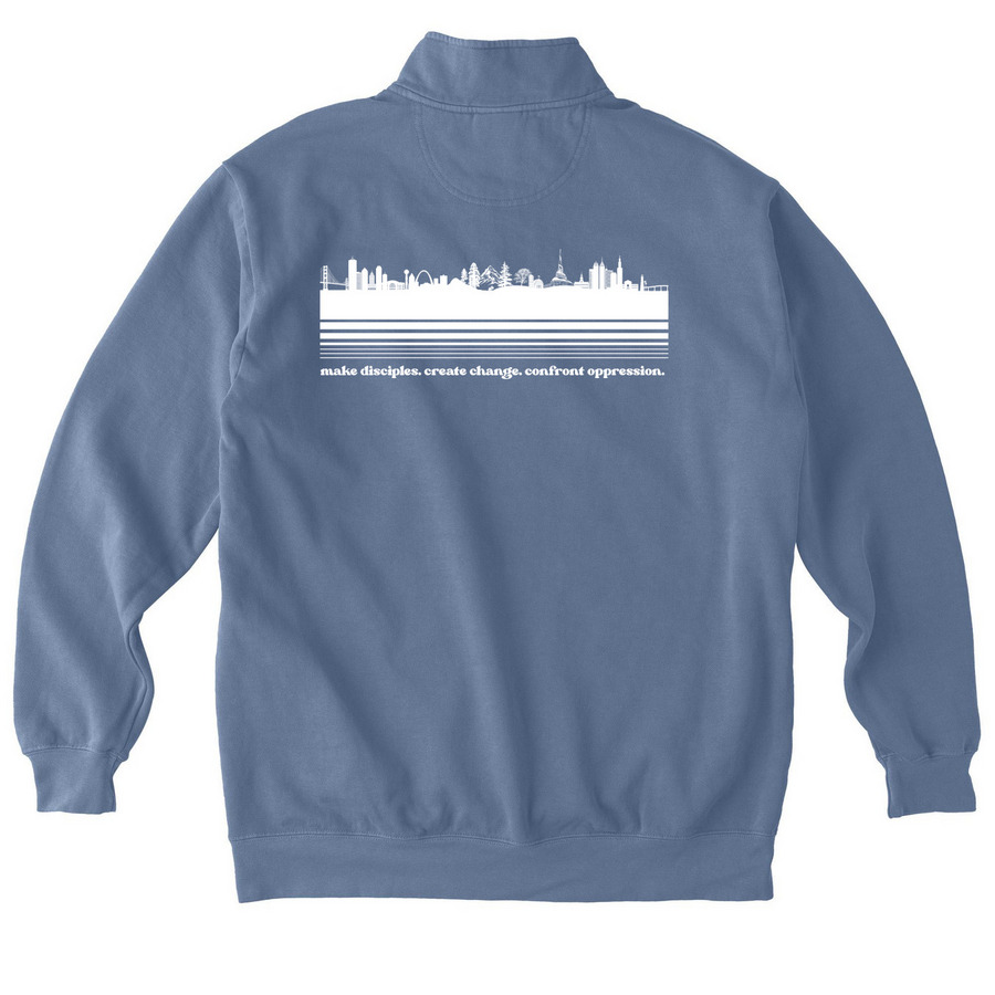 USA Field&nbsp;, a Blue Jean Comfort Colors Quarter Zip Pullover (back-view)