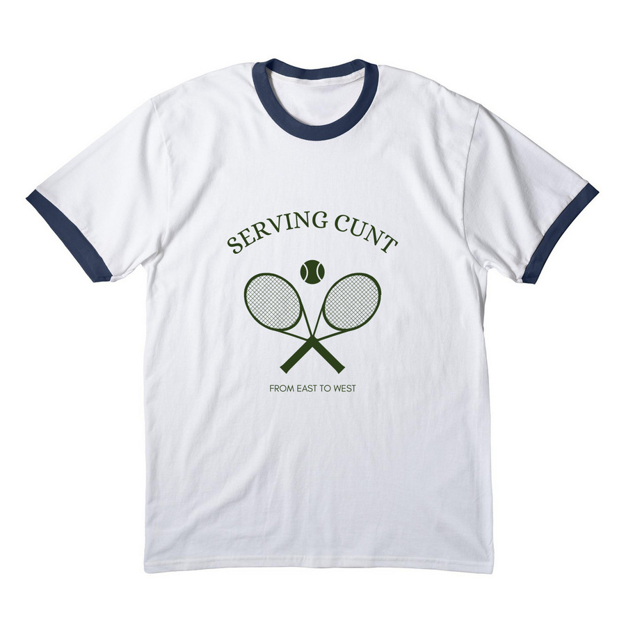 Serving Tee, a White/ Navy Cotton Ringer Tee