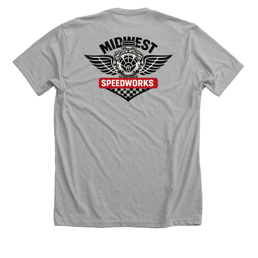 Midwest Speedworks classic, a Athletic Heather Premium Unisex Tee (back-view)
