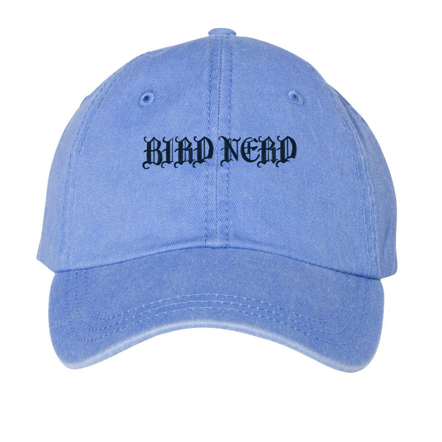 bird nerd--gothic style, a Periwinkle Printed Pigment Dye Baseball Cap