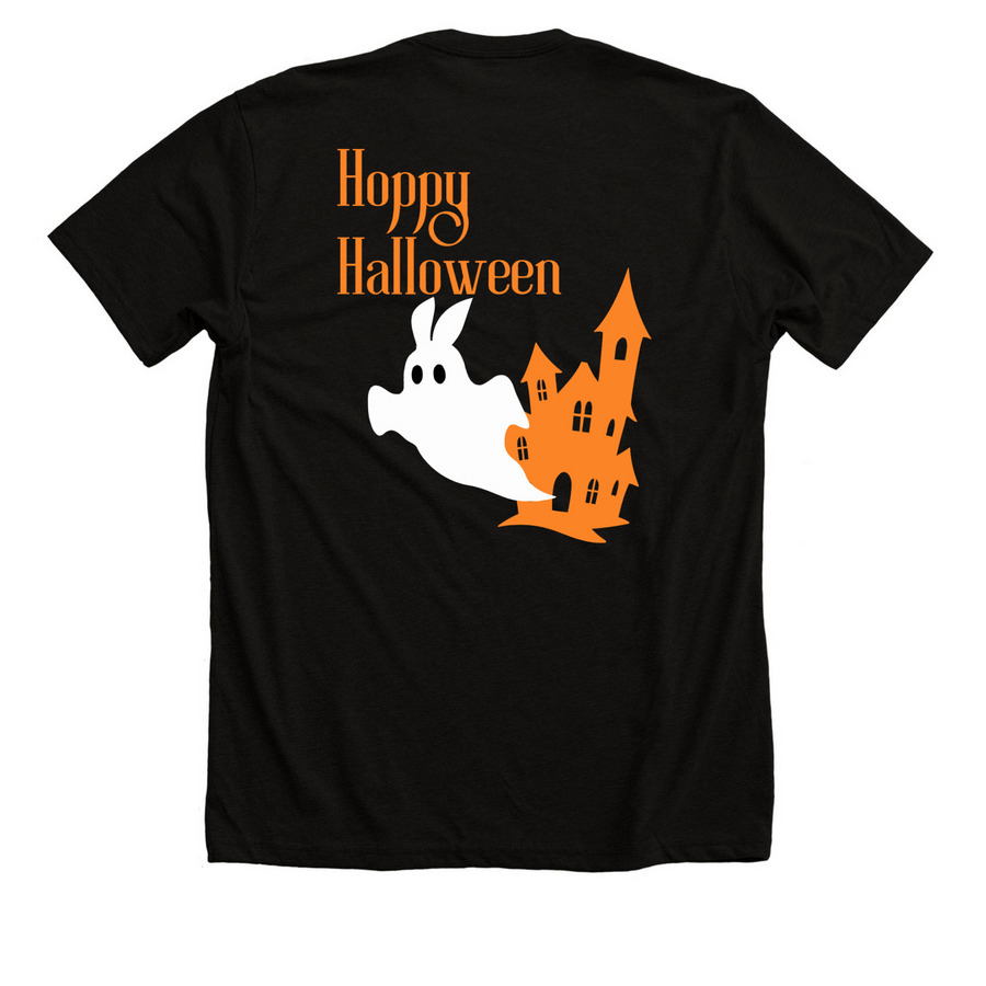 Hoppy Halloween, a Solid Black Blend Premium Unisex Tee (back-view)