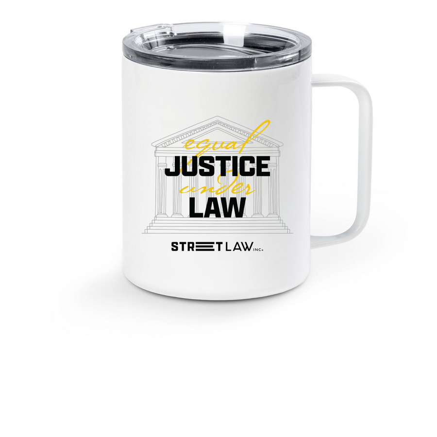 Equal Justice Under Law Travel Mug, a White Stainless Steel Travel Mug