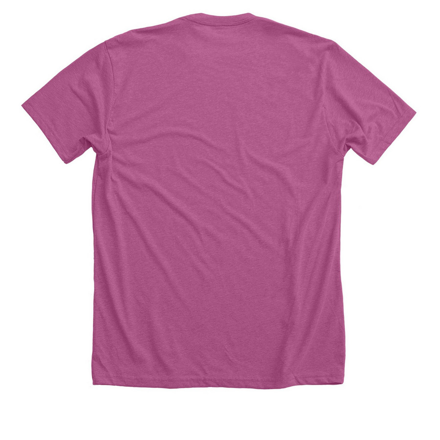 The OG Needle Logo, a Heather Magenta Premium Unisex Tee (back-view)